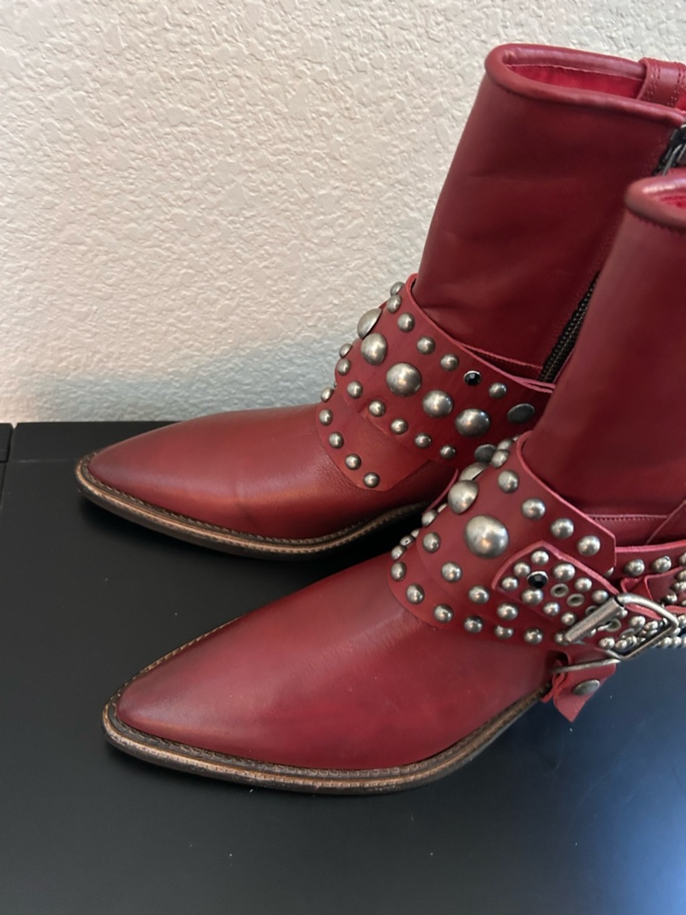New Free People Axel Studded Leather Western Moto Boots - Picture 7 of 7